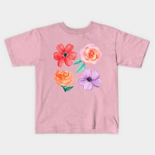 Bold Blooms - Four Flowers Kids T-Shirt